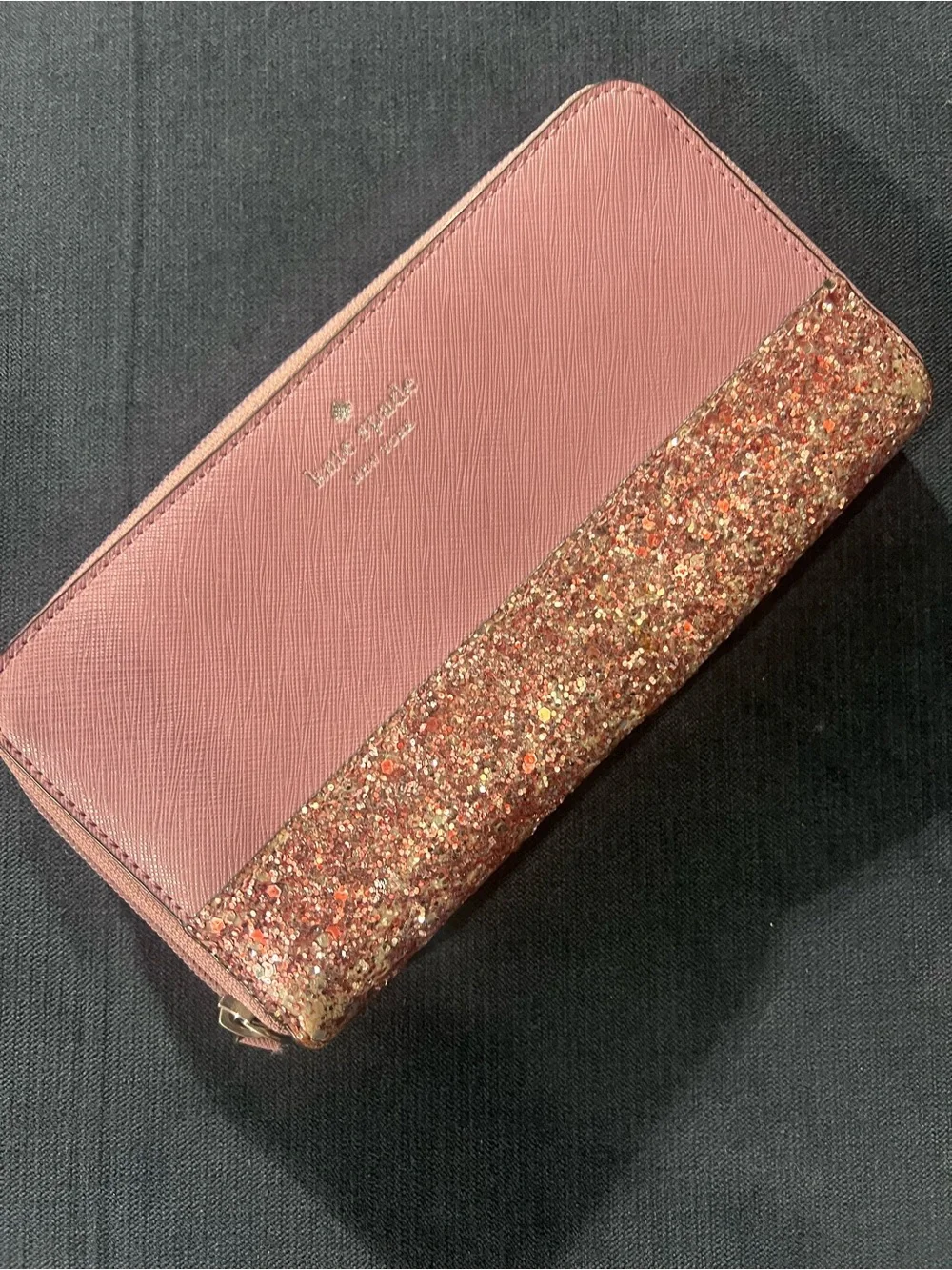 kate spade Rose Pink and Glitter Zip-Around Wallet